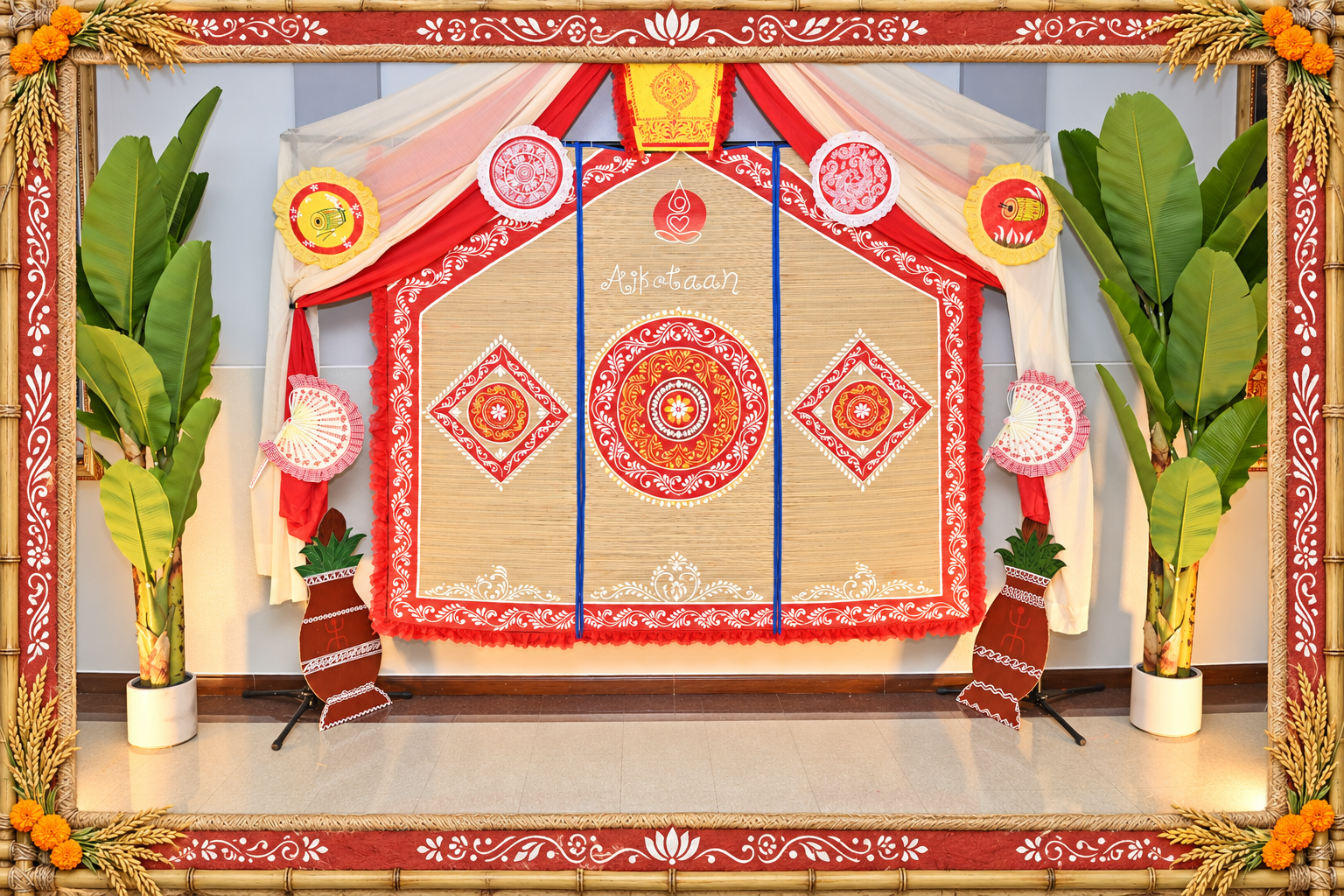 Village-inspired crafts and community-created decorations at Aikotaan Durga Puja 2026